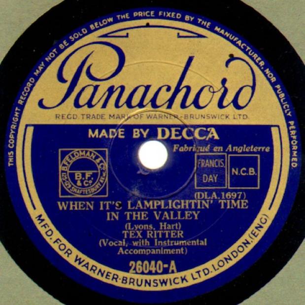 Tex Ritter - When It's Lamplightin' Time In The Valley / Sundown On The Prairie (1939)